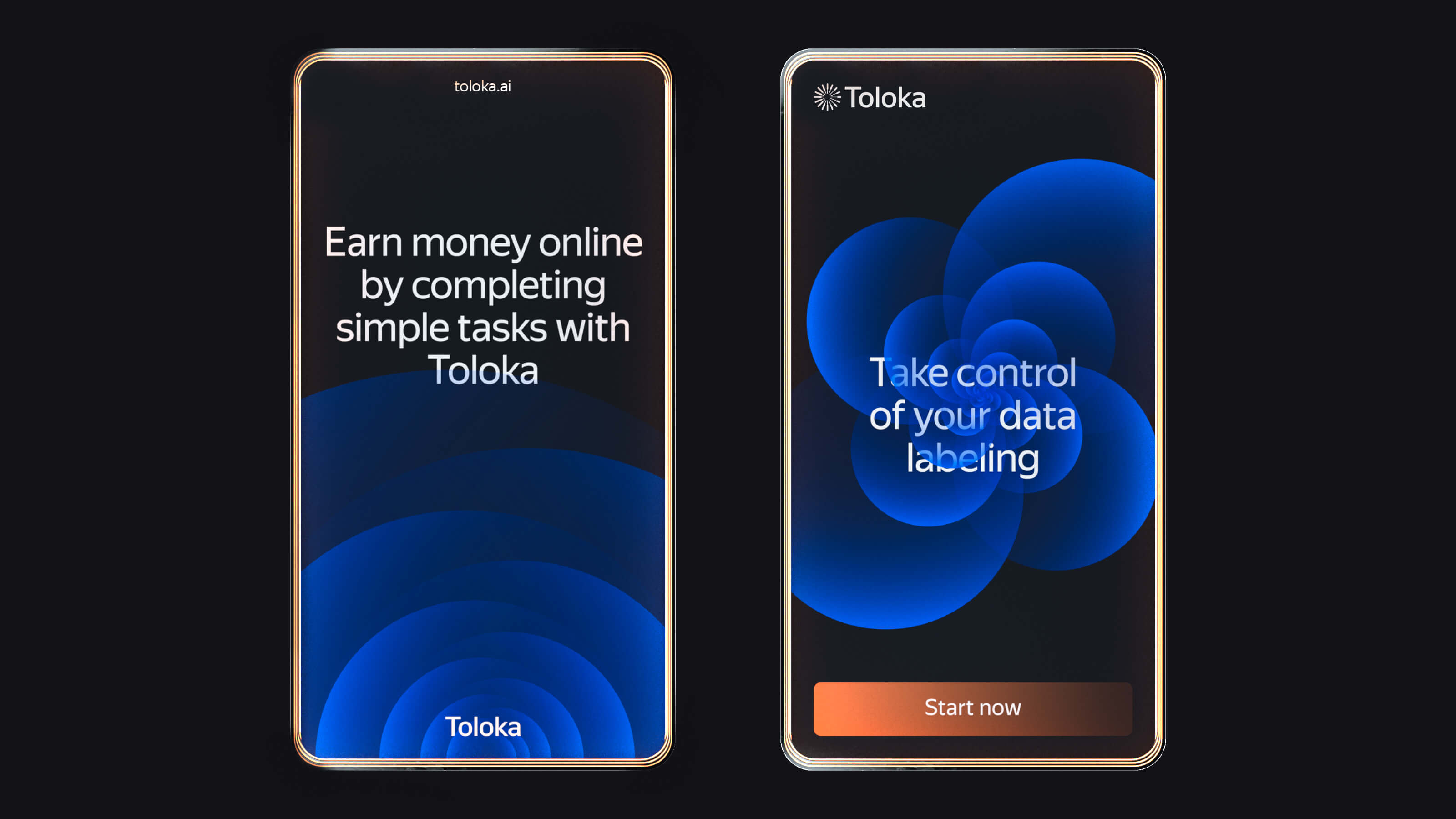 Toloka brand identity — app screens